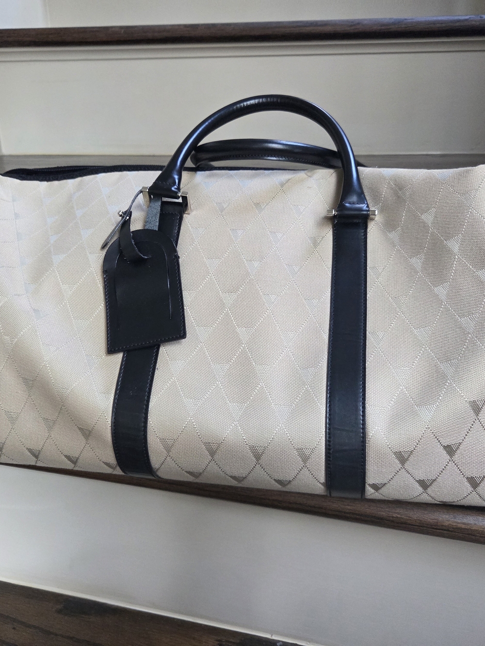 Valextra Beige Canvas Travel Bag with Black Leather Trim - Picture 8 of 8